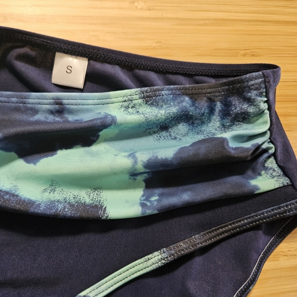 Aqua and Blue Two-Piece Bikini • Mid-Rise Bottoms • Tie Top • Size Small • - Picture 3 of 8